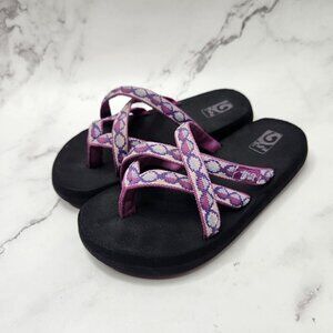 Teva Olawahu Sandals Walking Flats Flip Flops Purple Canvas Girls Size 12